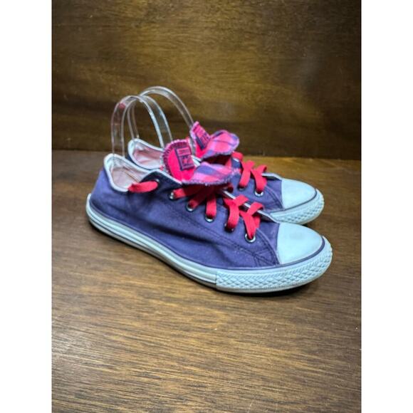 Converse All Star Fold Down Plaid Sneaker Shoe Women 5 Juniors Retro Academia - Picture 4 of 8